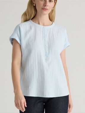 NWT Quince 100% Organic Cotton Gauze Roll Sleeve Button Shirt XS